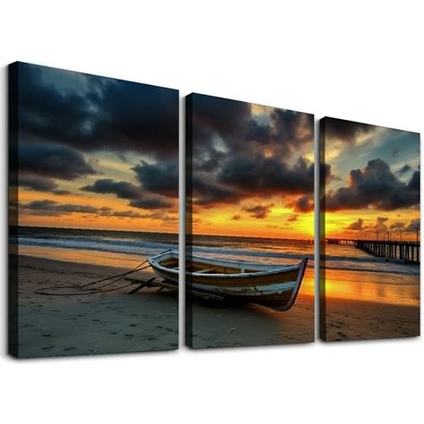 COMIO Beach Themed Wall Art Canvas Prints Seascape Poster Bathroom