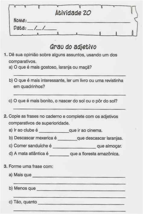 Atividade Grau Do Adjetivo 5 Ano Revoeduca