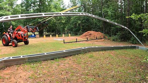 Metal Pole Barn Complete Build Tractor Boom Pole Lifting Trusses And