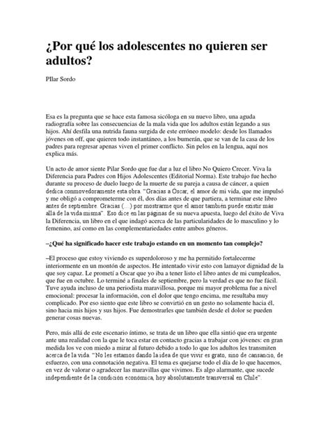 Adolescencia Por Qué Los Adolescentes No Quieren Ser Adultos Pdf