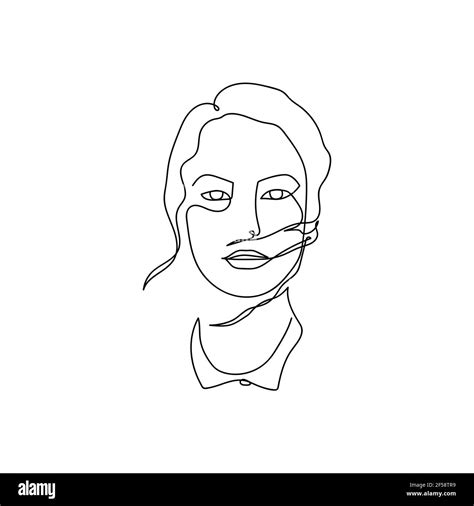 Continuous Line Abstract Female Portrait Hand Drawn Line Woman Face