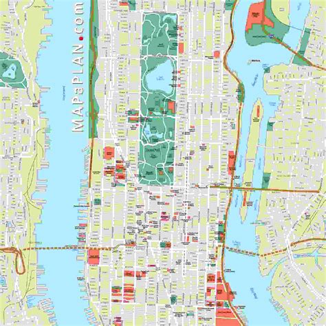 New York Top Tourist Attractions Map Manhattan Streets And Avenues