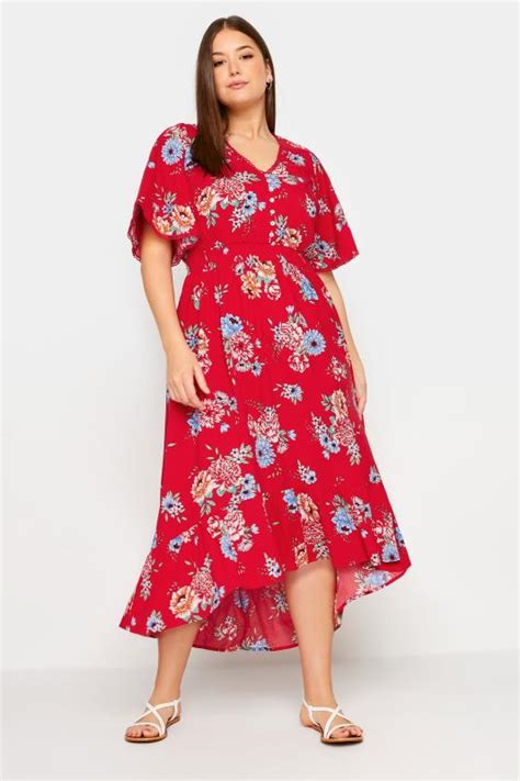 Yours Plus Size Red Floral Print High Low Midi Dress Yours Clothing