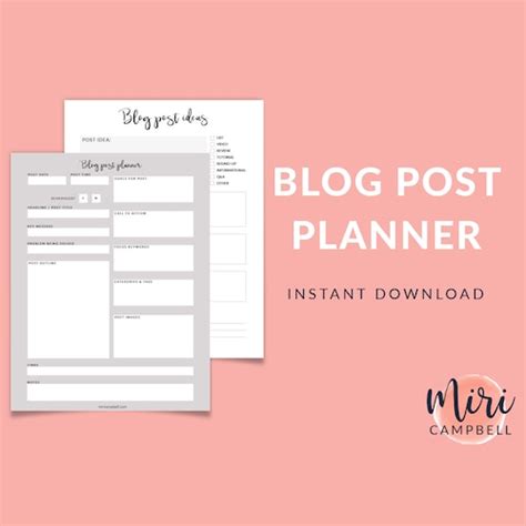 Printable Blog Post Planner Blogging Planner Blog Post Idea Etsy