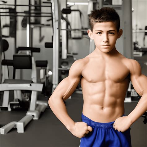 muscular yearold boy flexing  defined muscles creative fabrica