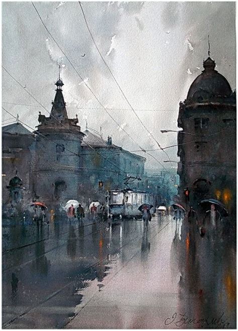 Dusan Djukaric Watercolor X Cm Dibujo De Paisaje Urbano Paisaje