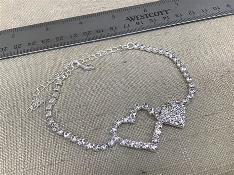 Rhinestone Double Heart Anklet New EstateSales Org