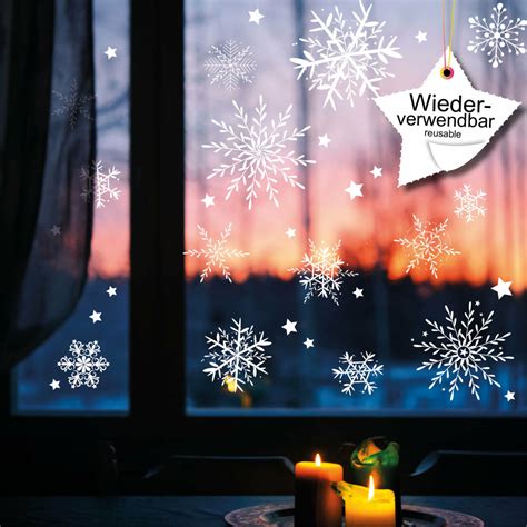 Fensterbild Weihnachten Winter Filigrane Schneeflocken Im Set