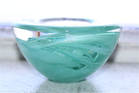 Kosta Boda Sea Foam Green Swirl Votive Candle Holder Vintage Art Glass