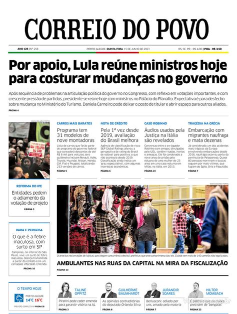 Capa Correio do Povo Edição Quinta 15 de Junho de 2023