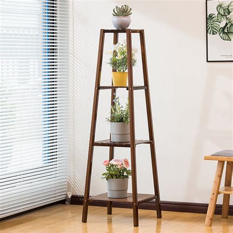 Arlmont Co Asuman 4 Tier Bamboo Tall Plant Rack Corner Flower Pot