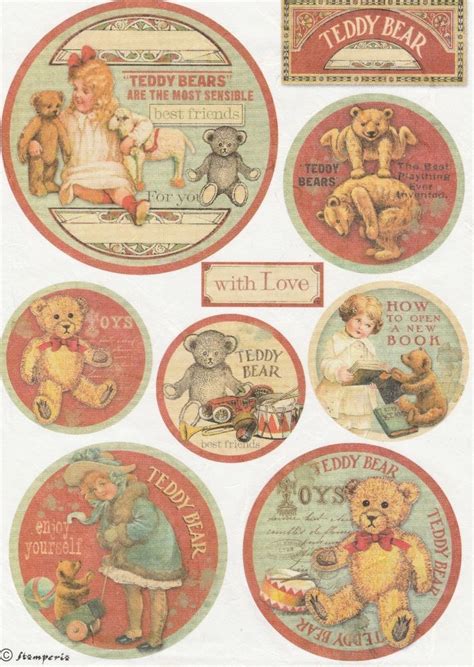 Rice Paper For Decoupage Decopatch Scrapbook Craft Sheet Christmas Teddy Bears Vintage Labels