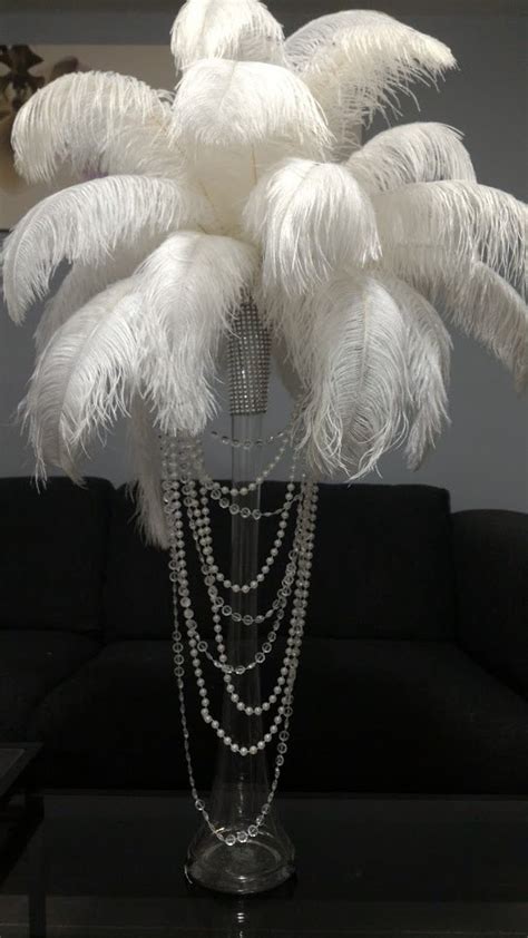 Ostrich Feather Centerpiece With Acrylic And Pearl Garlands For A