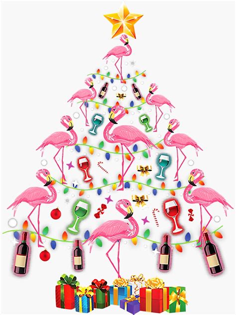 "Pink Flamingo Christmas Tree Cute Flamingos Holiday Decor " Sticker ...