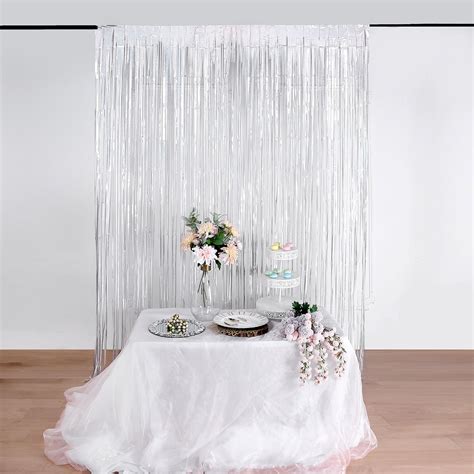 Efavormart 8ft Iridescent Metallic Foil Fringe Curtain Doorway And