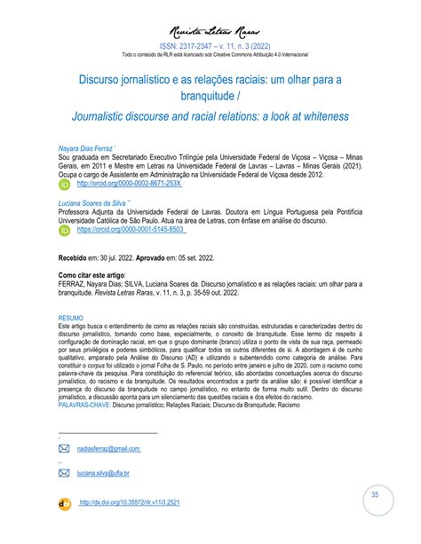 Pdf Discurso Jornal Stico E As Rela Es Raciais Um Olhar Para A