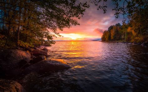 Download wallpapers Lake Nasijarvi, sunset, autumn, shore, beautiful lake, Tampere, Pirkanmaa ...