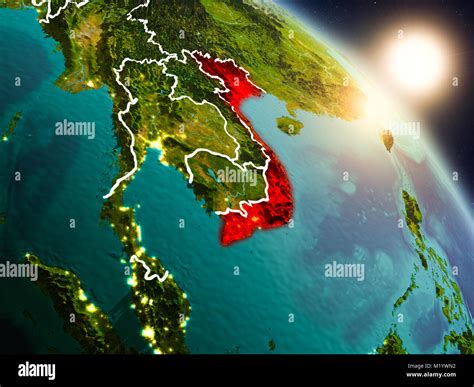 Sunset Above Vietnam From Space On Planet Earth With Visible Country