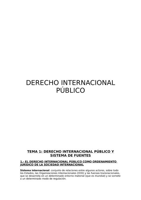 Derecho Internacional PÚ Blico DERECHO INTERNACIONAL PÚBLICO TEMA 1