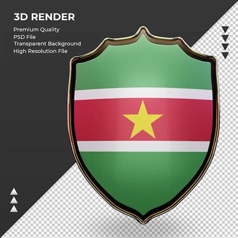 Escudo 3d Bandeira Do Suriname Renderizando Vista Frontal PSD Premium