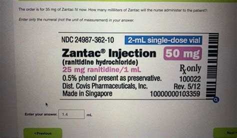 Solved The Order Is For 35 Mg Of Zantac Iv Now How Many