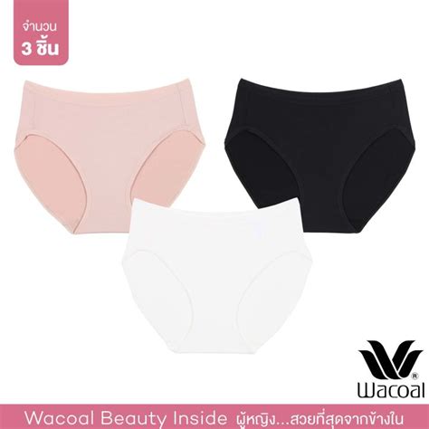 Wacoal Panty กางเกงในรปทรง BIKINI แบบเรยบ เซท ชน ดำ BL เบจ BE ครม CR WU T