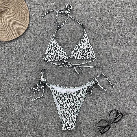 String Tie Bikini Leopard Triangle Bikini China Swimwear Manufacture