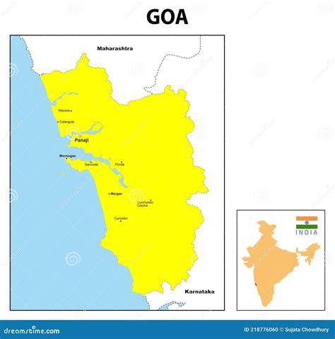 Goa Map. Goa Administrative And Political Map. Goa Map With