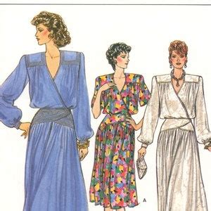 Vogue 9517 Sewing Pattern Misses Vintage 80s Blouson Surplice Dress In