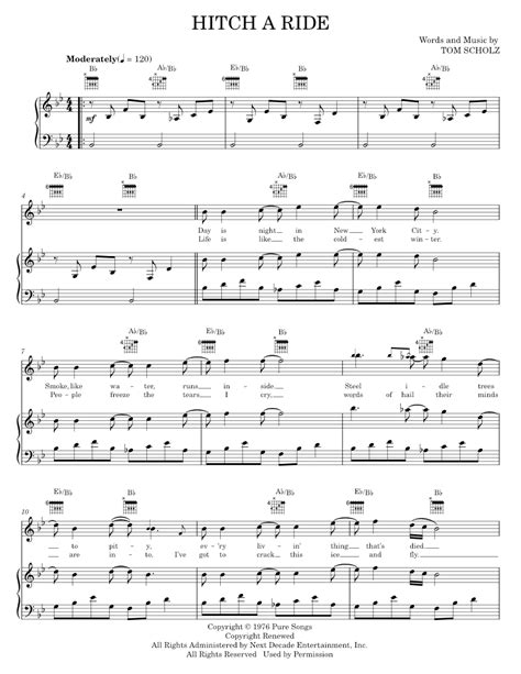 Hitch A Ride Sheet Music For Piano Vocals By Boston Official