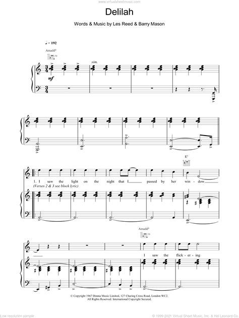 Tom Jones Delilah Sheet Music For Voice Piano Or Guitar Pdf