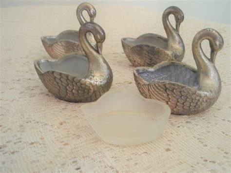 Silver Swan Salt Cellars With Removable Frosted Glass Inserts Etsy