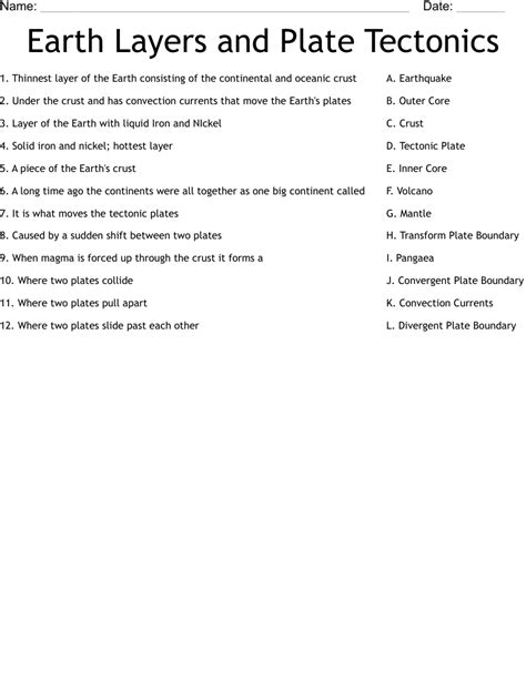 Earth Layers And Plate Tectonics Worksheet Wordmint Worksheets Library