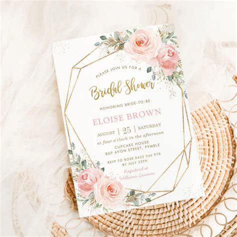 Blush Pink Floral Gold Geometric Bridal Shower Inv Invitation Zazzle