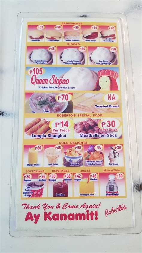 Menu At Roberto S Restaurant Iloilo City Jm Basa St