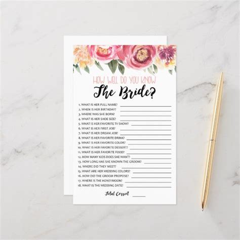 How Well Do You Know The Bride Bridal Shower Game Zazzle Bridal