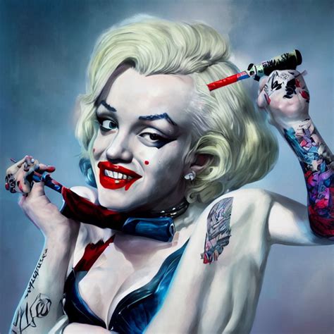 Krea Ai Portrait Of Marilyn Monroe As A Harley Quinn In Su