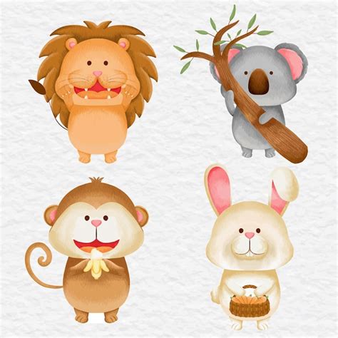 Conjunto De Clipart De Cole O De Animais Selvagens Em Aquarela