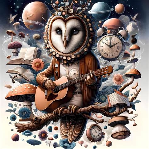 Premium Photo Surrealistic Image Of An Owl Playing The Guitar