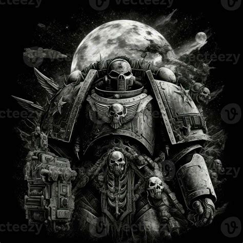 Warhammer Space Marine Tshirt Design Mockup Printable Cover Tattoo Isolated Vector Illustration