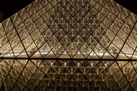 Close Up Of Louvre Pyramid By Night Paris France Editorial Stock