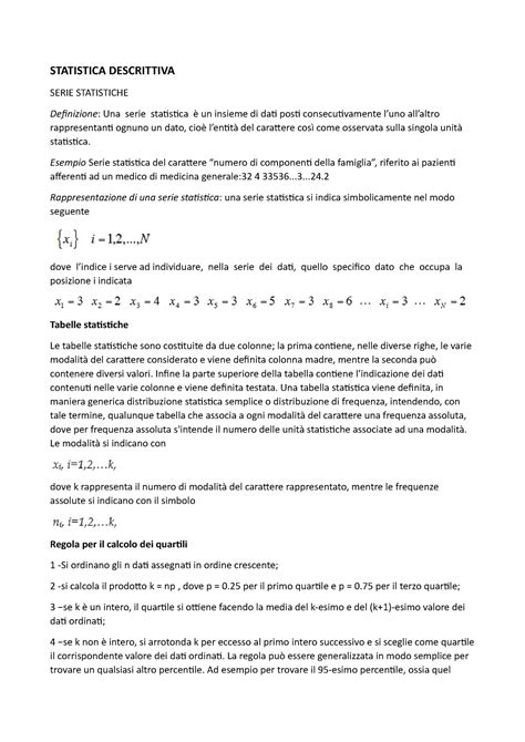 Appunti Stat Serie E Tabelle Statistiche Quartili Mediana Media