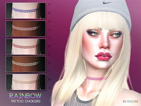 Sims 4 CC S The Best Rainbow Tattoo Chokers By Pralinesims Sims 4 Mm