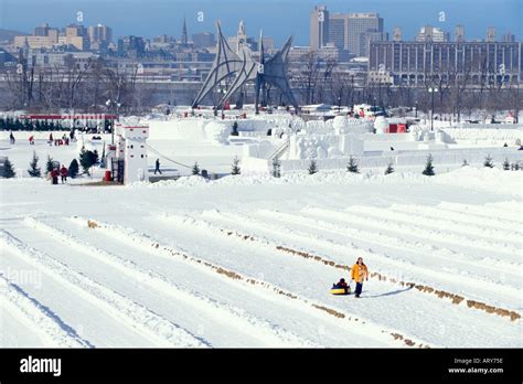 tubing at winter festival Monttreal Quebec Montreal skyline Stock Photo ...