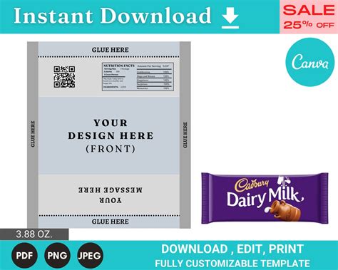 Cadbury Dairy Milk Chocolate Bar Wrapper Template Daily Milk Etsy