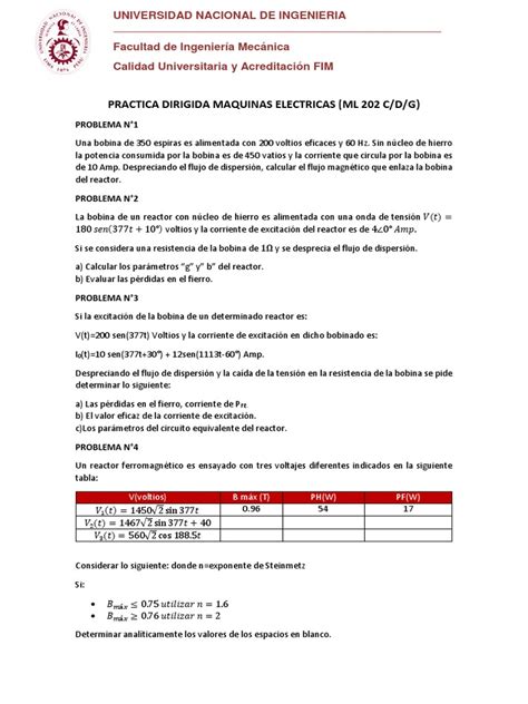 Práctica Dirigida 1 Máquinas Eléctricas Pdf Inductor Transformador