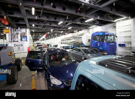 Cars And Lorries On The Vehicle Deck Of An Irish Sea Stena Line Ferry