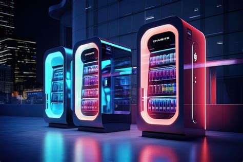 Premium Ai Image Futuristic Vending Machines And Kiosksfuture Vision City