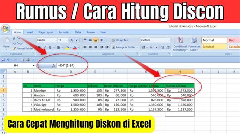 Cara Menghitung Dikson Atau Rumus Diskon Di Excel Youtube