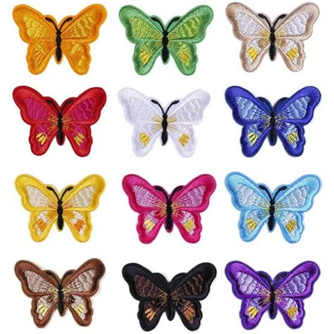 12pcs Multicolor Butterfly Iron On Patches Embroidered Motif Applique Assorted Size Decoration